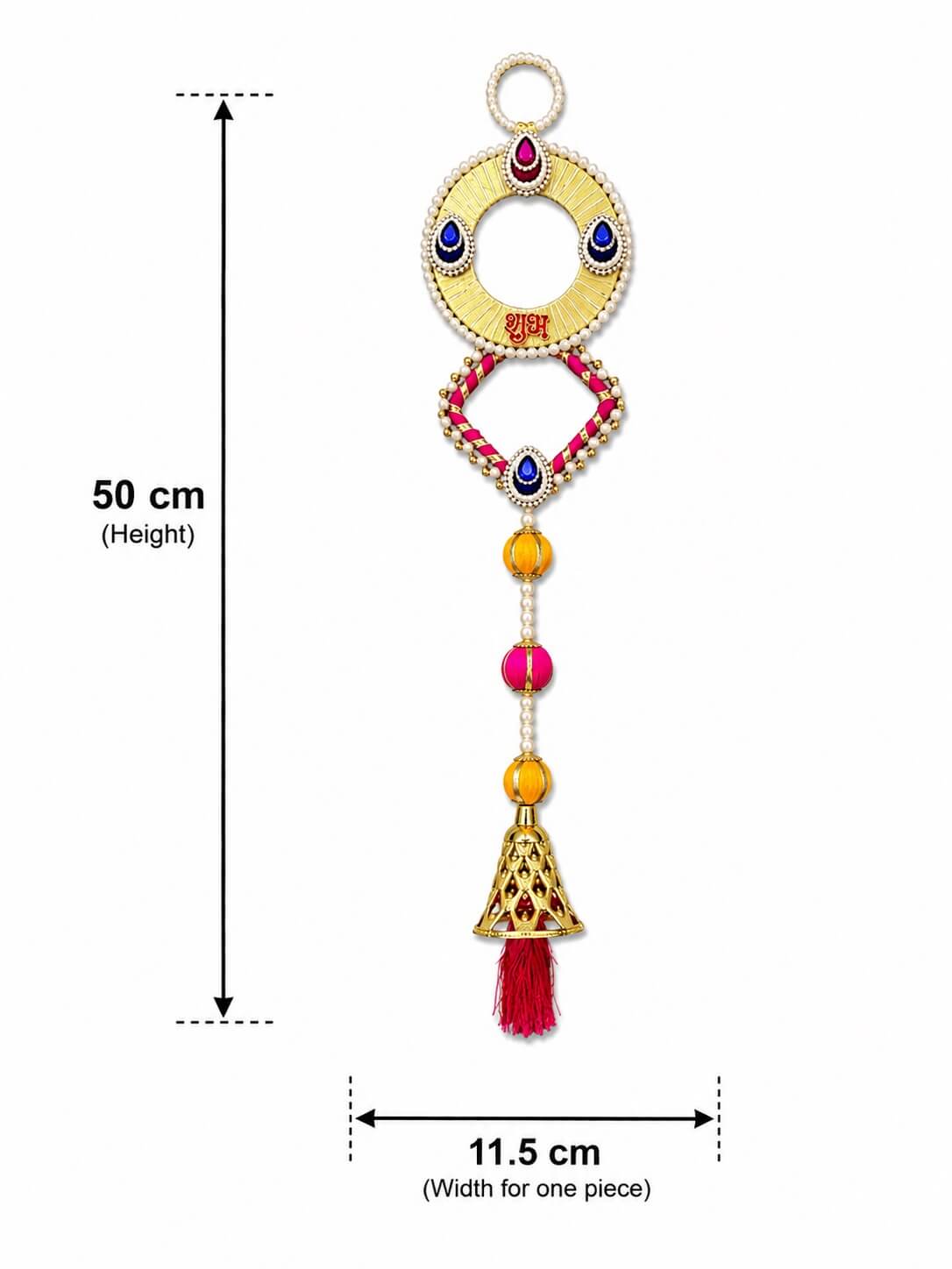 Handmade Shubh Labh Decorative Wall Hanging with Traditional Bell Tassel & Pearl Work | Auspicious Door Hanging for Home Entrance, Diwali & Housewarming - SL14 - Image 3
