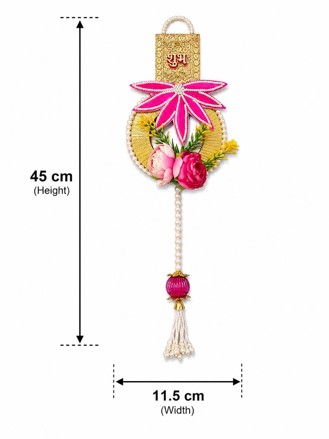 Handmade Floral Shubh Labh Decorative Wall Hanging with Pearl Tassel | Traditional Main Door Hanging for Home Entrance, Pooja Room & Diwali Décor - SL15 - Image 3