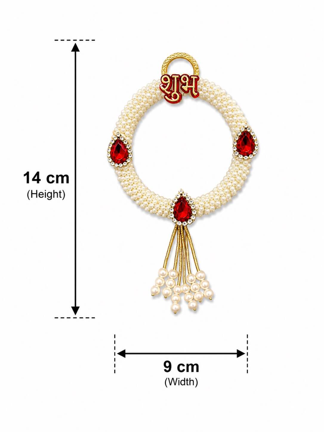 Shubh Labh Pearl Beaded Decorative Wall Hanging for Main Door | Handmade Auspicious Home Entrance Decor with Red Kundan Stones | Traditional Festive Wall Decor - SL16 - Image 4
