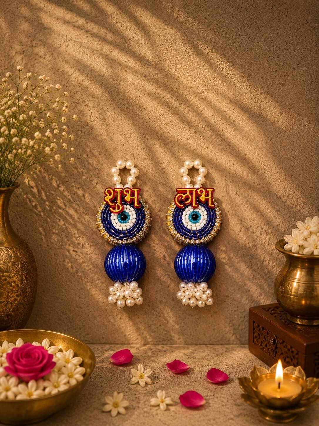 Handcrafted Evil Eye Shubh Labh Decorative Wall Hanging | Beaded Nazar Protection Hanging for Home Entrance – SL04