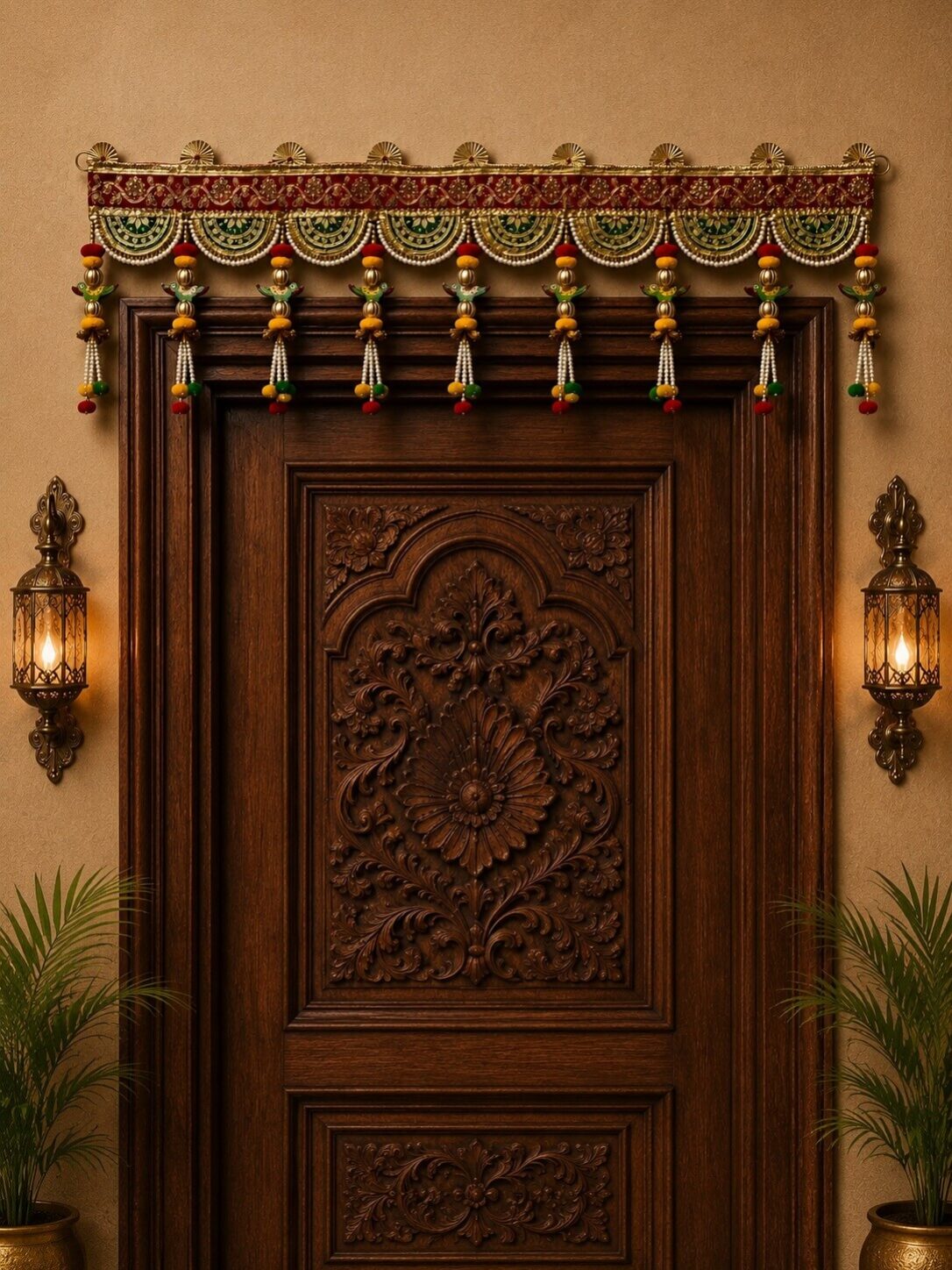 Premium Handmade Traditional Bandhanwar Toran with Pearl & Bead Hanging | Decorative Main Door Wall Hanging | 101 cm x 34 cm – BW03