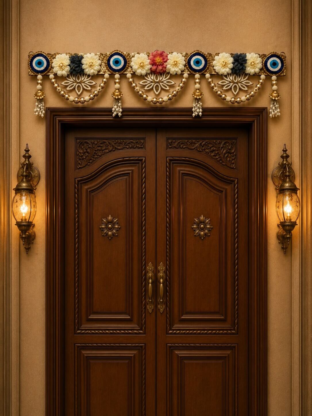 Premium Handmade Evil Eye Floral Bandhanwar Toran for Main Door | Decorative Door Hanging with Pearl & Beads | 104 cm x 25 cm – BW04