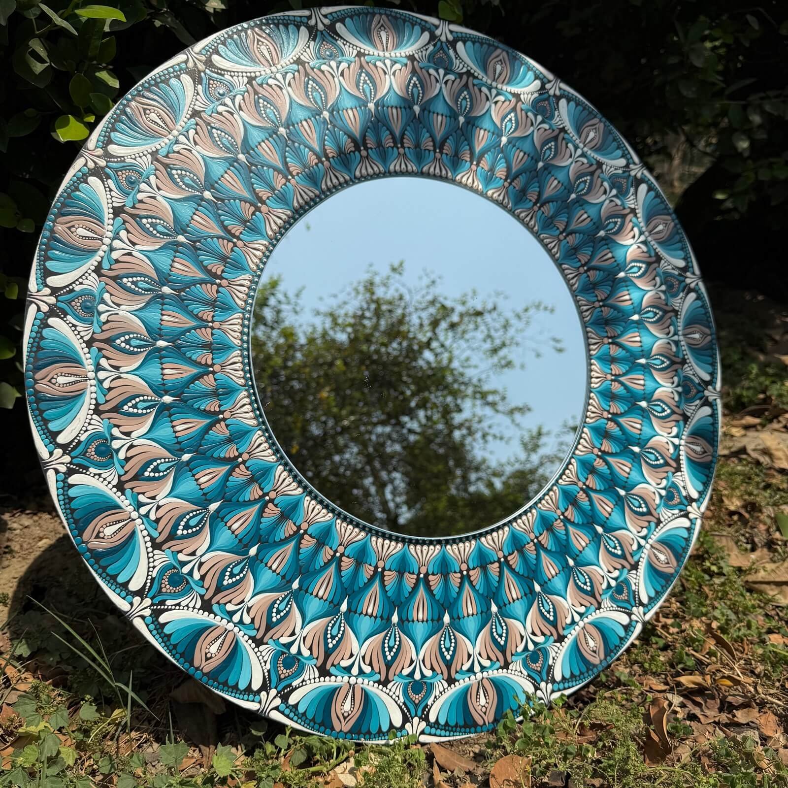 Nirvana #002 – Handcrafted Blue Mandala Mirror Wall Art | Premium Mirror Wall Décor - Image 3
