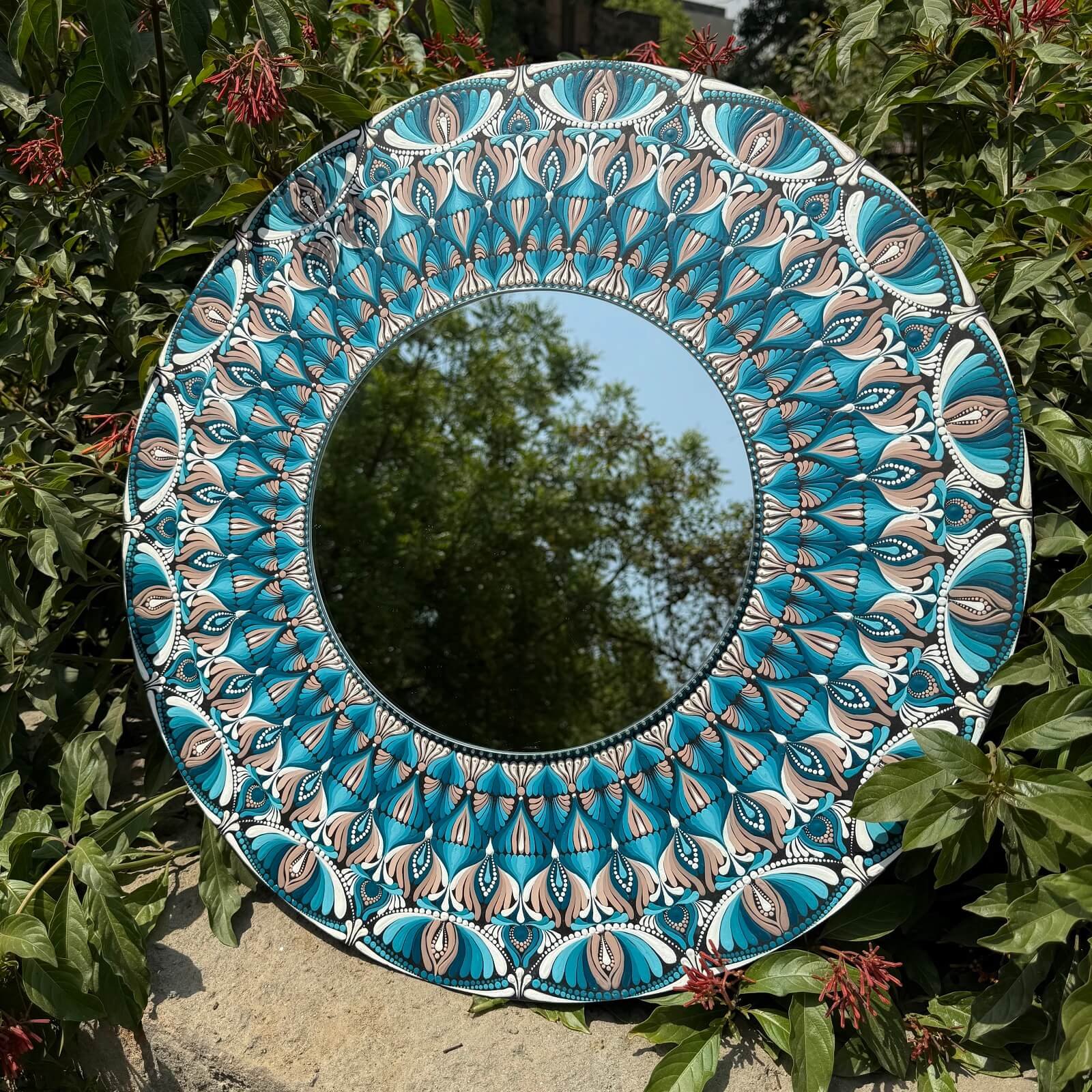 Nirvana #002 – Handcrafted Blue Mandala Mirror Wall Art | Premium Mirror Wall Décor - Image 4