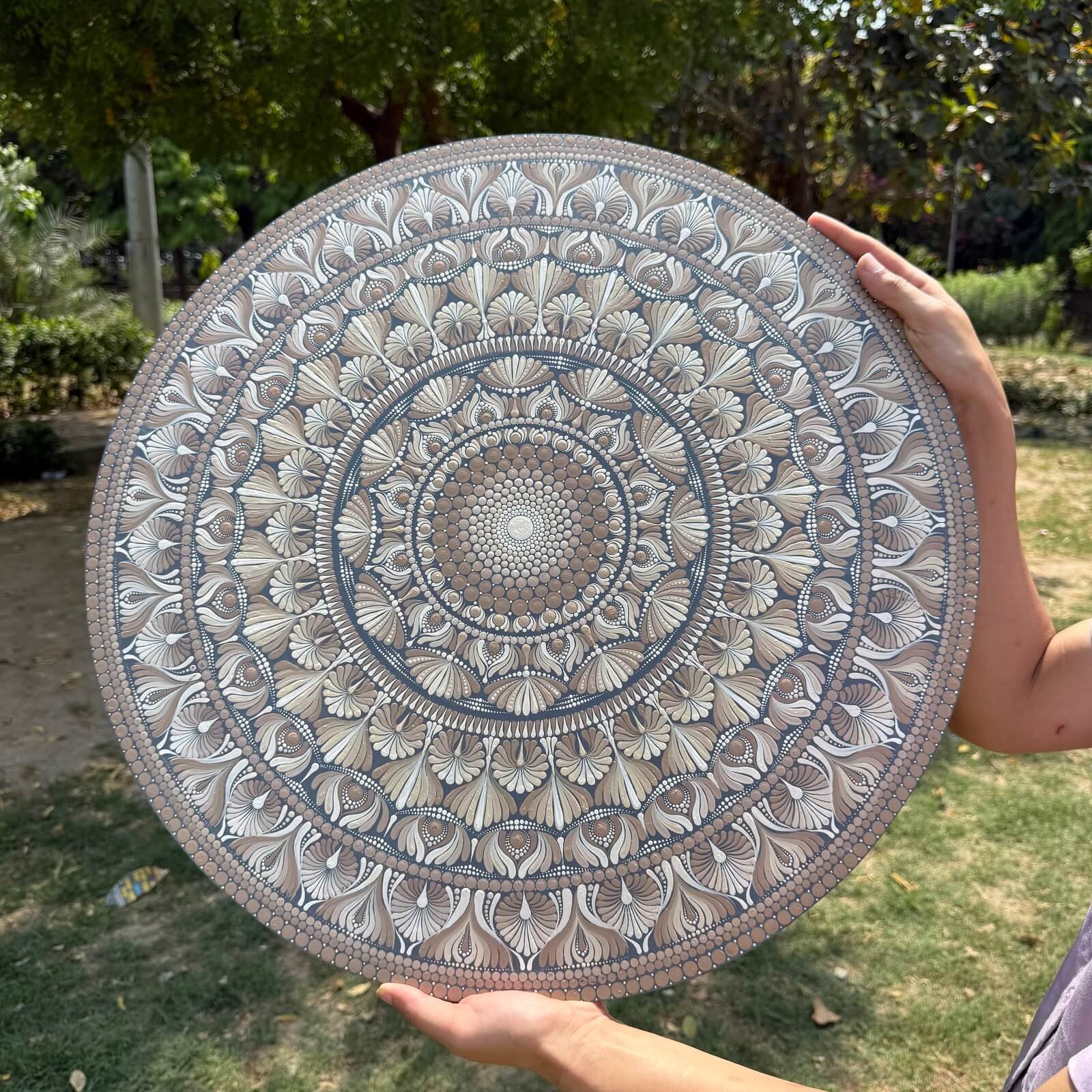 Ira #003 – Handcrafted Neutral Beige Mandala Wall Art | Premium Wall Décor - Image 3