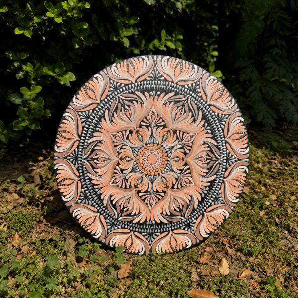 Meher #002 – Handcrafted Peach & Charcoal Mandala Wall Art | Premium Wall Décor