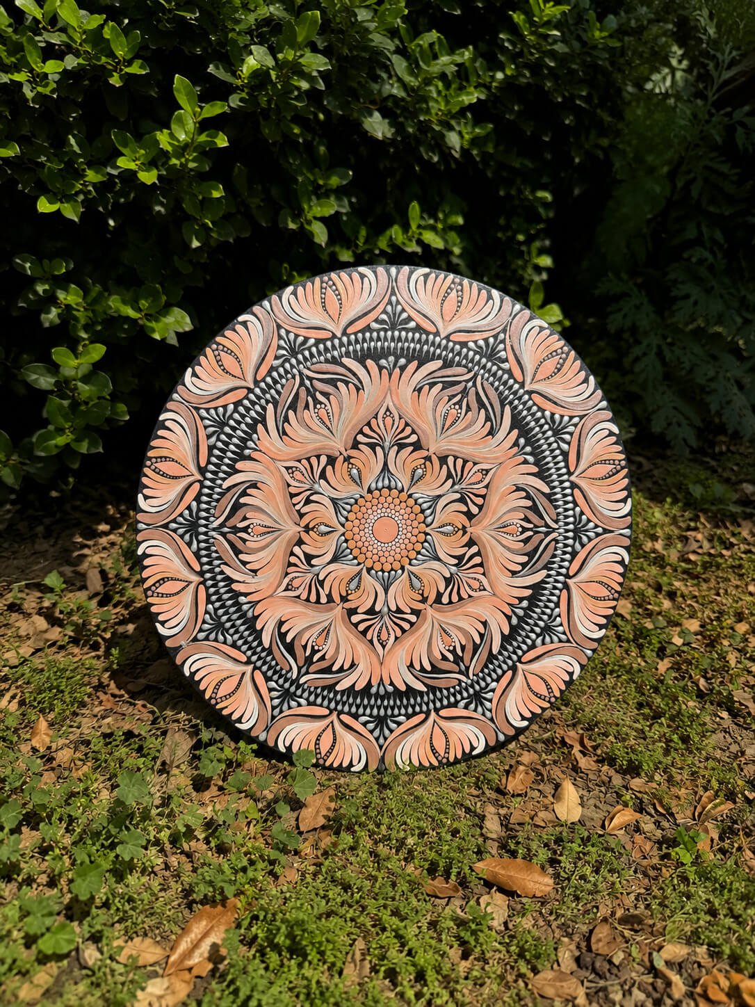 Meher #002 – Handcrafted Peach & Charcoal Mandala Wall Art | Premium Wall Décor