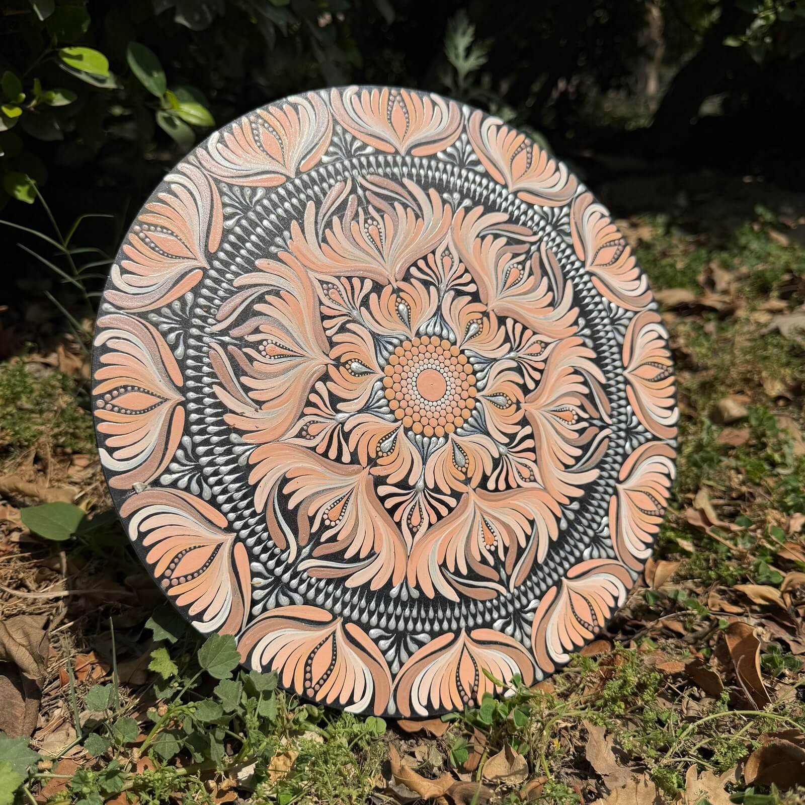 Meher #002 – Handcrafted Peach & Charcoal Mandala Wall Art | Premium Wall Décor - Image 3
