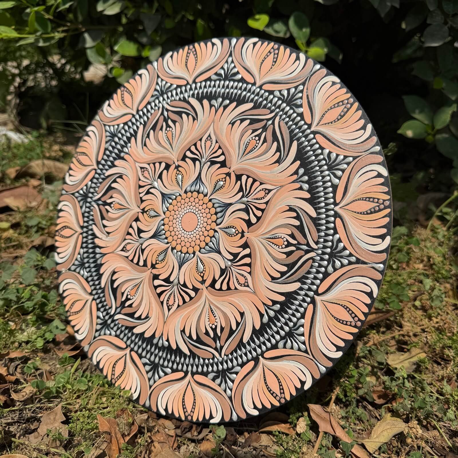 Meher #002 – Handcrafted Peach & Charcoal Mandala Wall Art | Premium Wall Décor - Image 4
